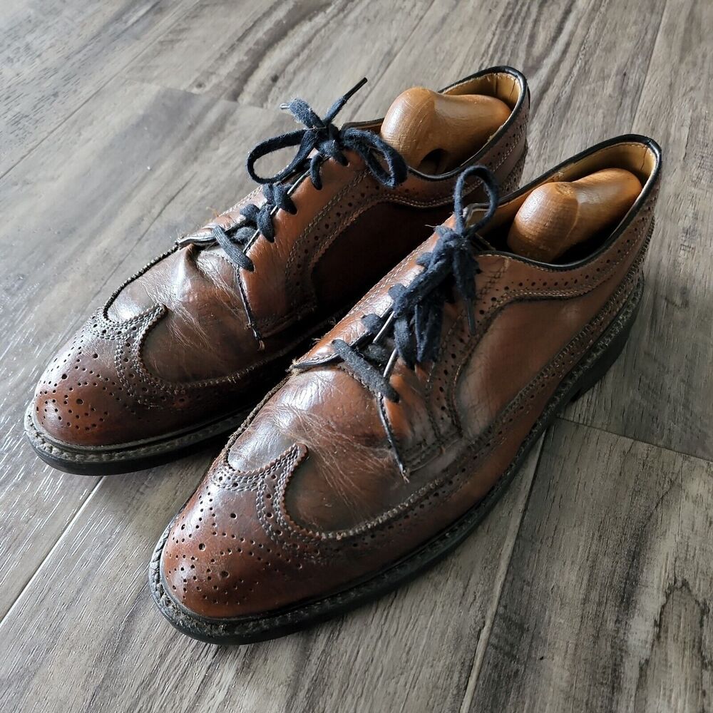 Biltrite Mens Military Oxford Wing Tip Dress Shoes Brown Leather USA Sz 9 1/2